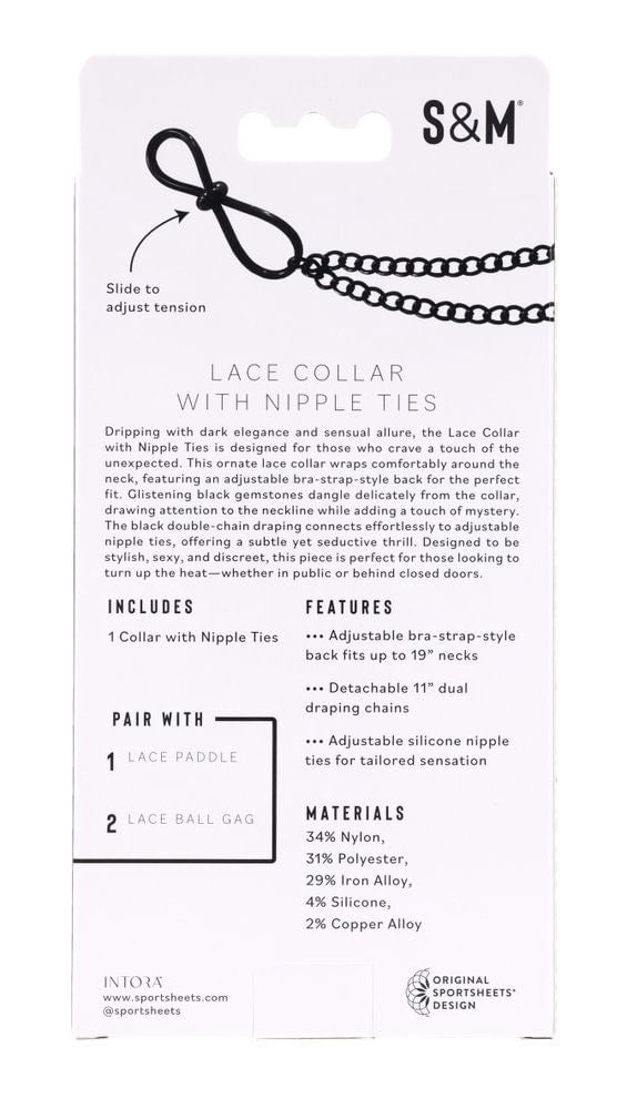 Lace Collar Choker with Adjustable Nipple Ties for Adults Black > Bondage Gear > Collars