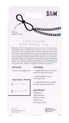 Lace Collar Choker with Adjustable Nipple Ties for Adults Black > Bondage Gear > Collars