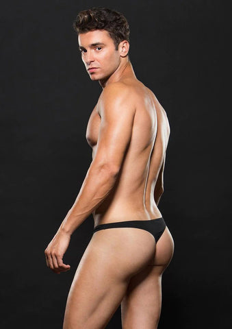 Microfibre Low Rise Zip Thong Black Mens Thongs