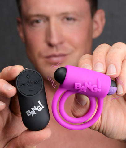 Bang Silicone Cock Ring and Bullet - USB Rechargeable Vibrating Cock Ring with Wireless Remote in Black Cock Rings Vibrating