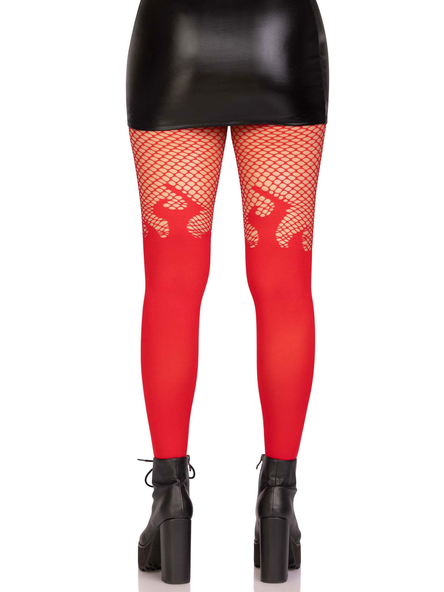 Opaque Flame Fishnet Top Tights One Size Black Hosiery Hosiery