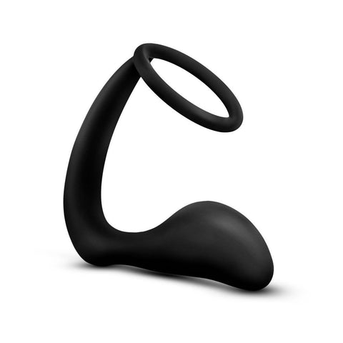 Anal Adventures Platinum Silicone Cock Ring Plug for Men Black Prostate Tools