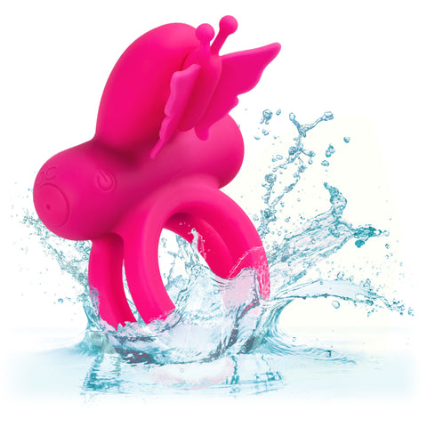 CalExotics Silicone Rechargeable Pink Butterfly Dual Ring with 12 Vibration Functions and Waterproof Design Cock Rings Vibrating