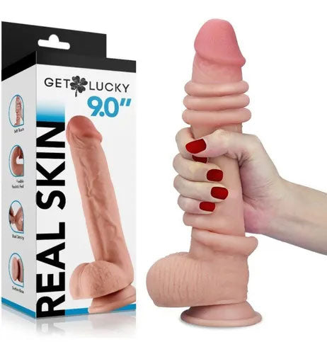 Get Lucky 9 Inch Real Skin Bendable Dildo with Soft Outer Layer > Dildos > Large Dildos