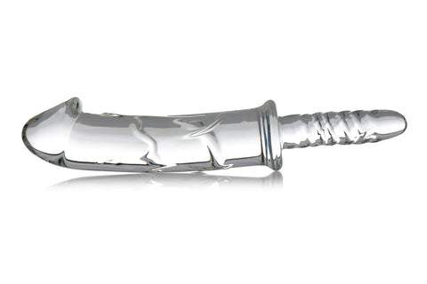 Battle Rammer Glass Thruster Dildo With Veiny Shaft Design Clear > Sex Toys > Glass