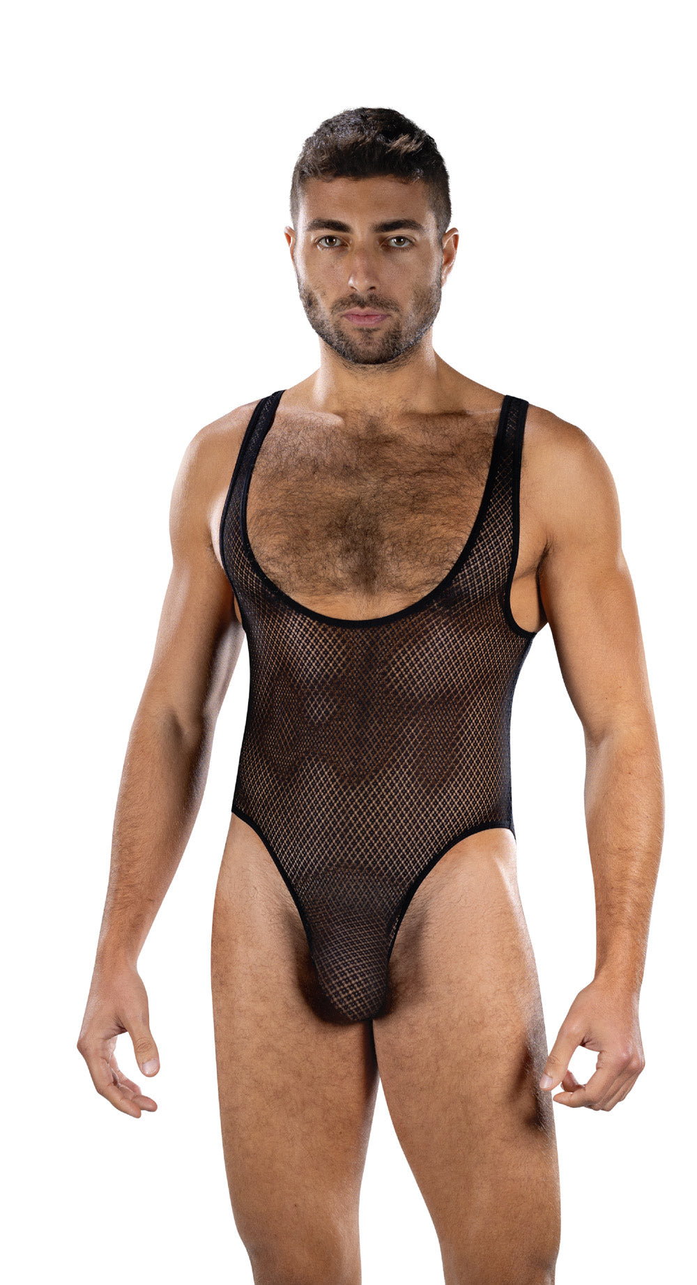 Fierce Deep V Mesh Bodysuit (Black) – Bodysuit > Clothes > Mens Apparel Main image