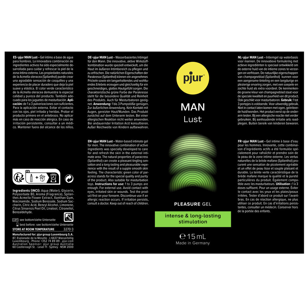 Pjur Man Lust (15ml) – Water-Based Pleasure Gel > Essentials > Mens Enhancers