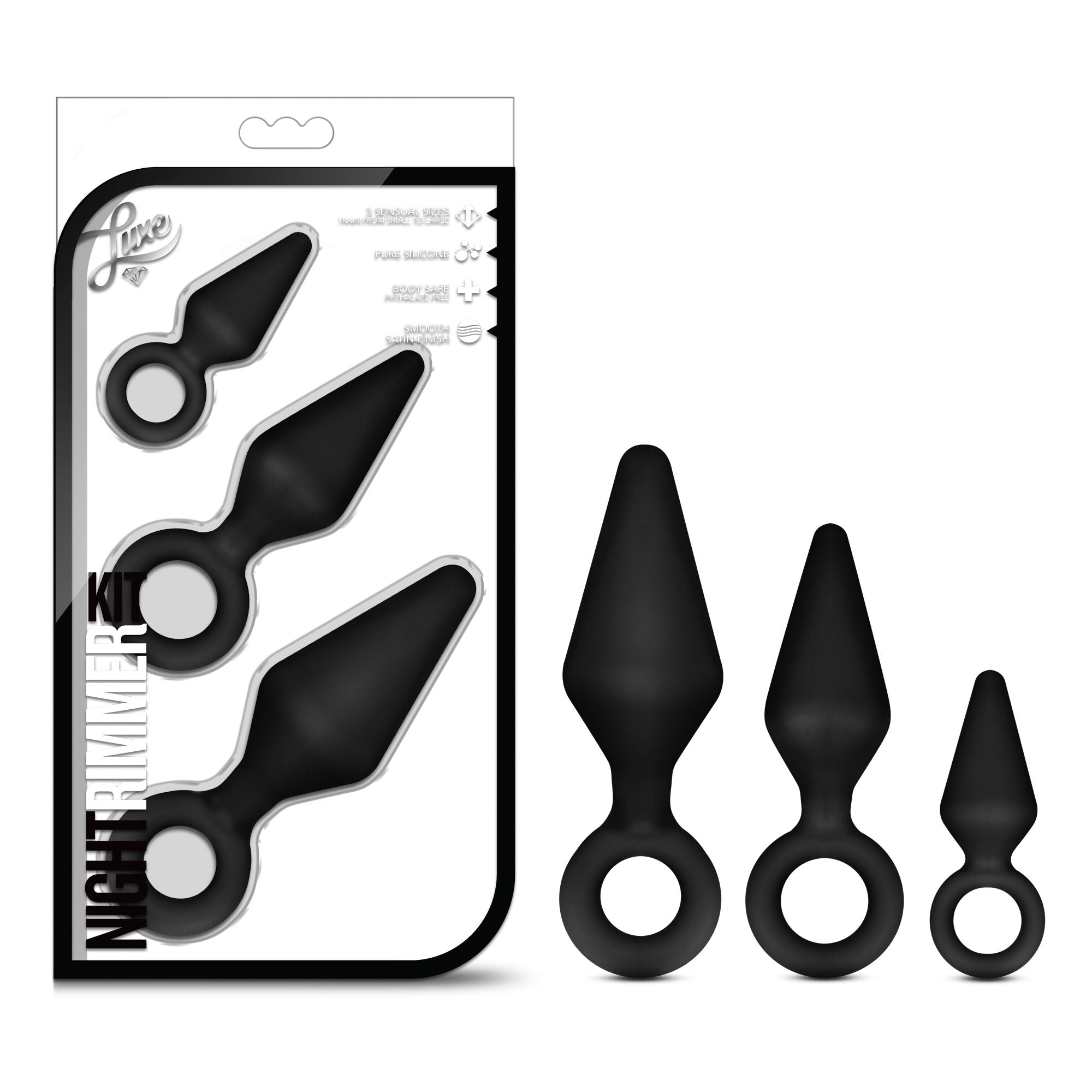 Luxe Night Rimmer Anal Training Kit with Three Black Plugs > Anal Range > Butt Plug Kits