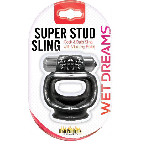 Wet Dreams Super Stud Sling Vibrating Cockring Ultra Intensive Grip Adult Toy Black > Cock Ring > Vibrating