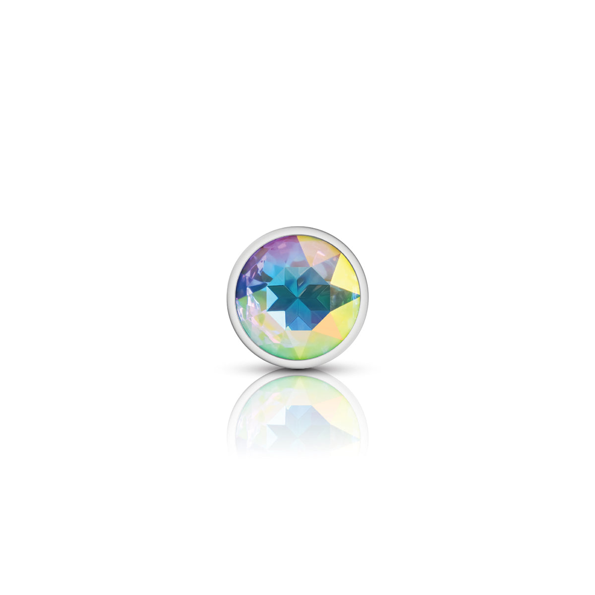 Cheeky Charms Silver Round Butt Plug with Clear Iridescent Jewel Small (6.78cm) > Anal Range > Jewel Butt Plugs