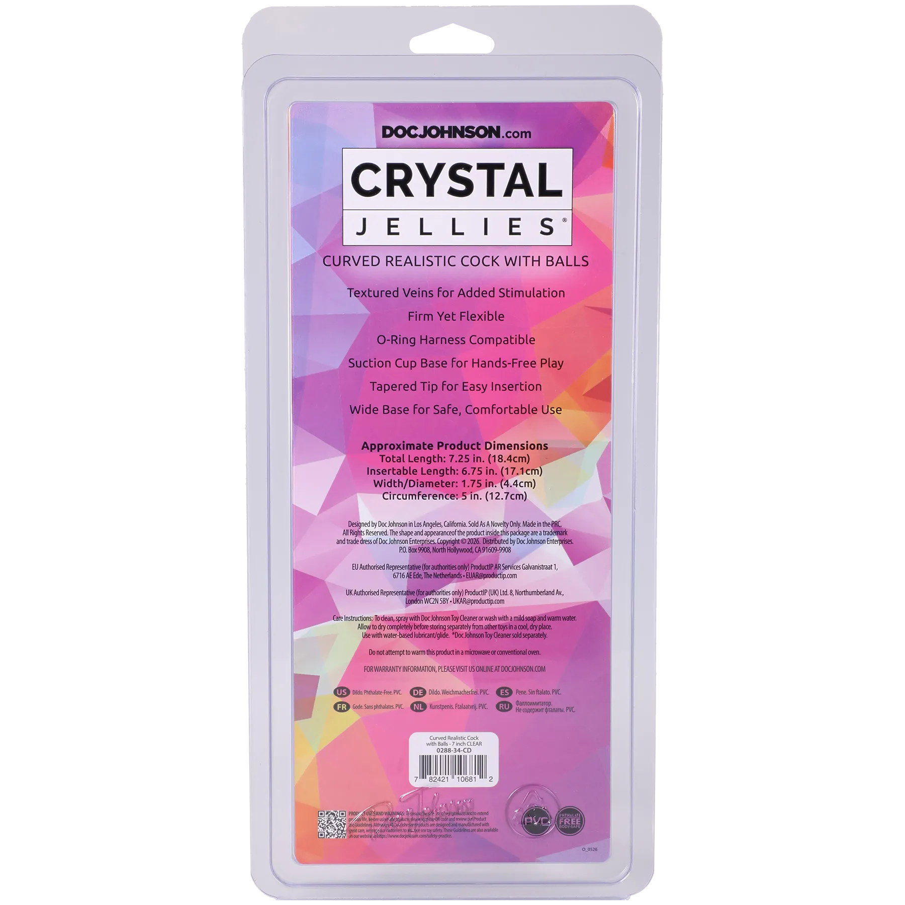 Crystal Jellies Curved Realistic Cock With Balls – 7 Inch Silicone Strap-On Harness Compatible Clear > Dildos > Strap On Dildos