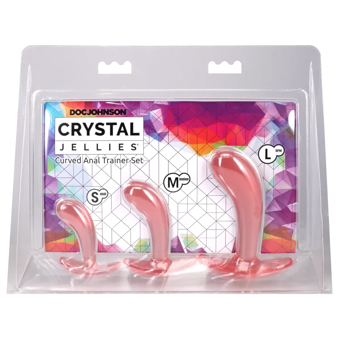 Crystal Jellies Curved Anal Trainer Set Phthalate-Free Silicone 3 Sizes Anal Trainer Pink > Anal Range > Butt Plug Kits