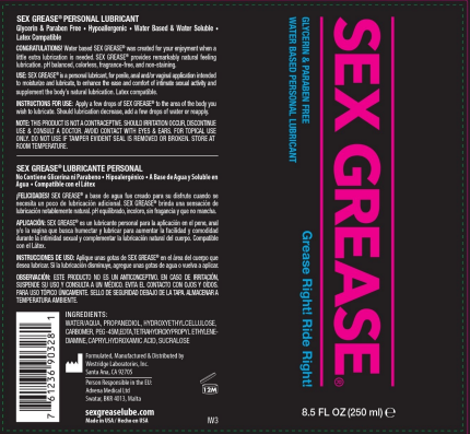 Sex Grease Water Based Personal Lubricant 8.5 Ounce Bottle Speciality Lubricants