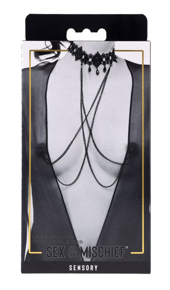 Lace Collar Choker with Adjustable Nipple Ties for Adults > Bondage Gear > Collars