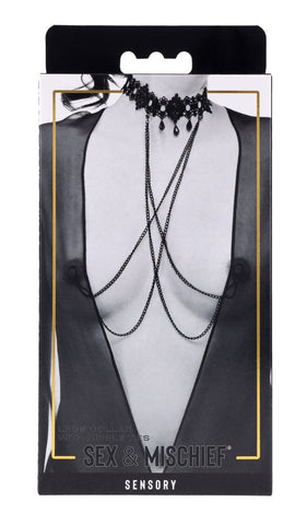 Lace Collar Choker with Adjustable Nipple Ties for Adults > Bondage Gear > Collars