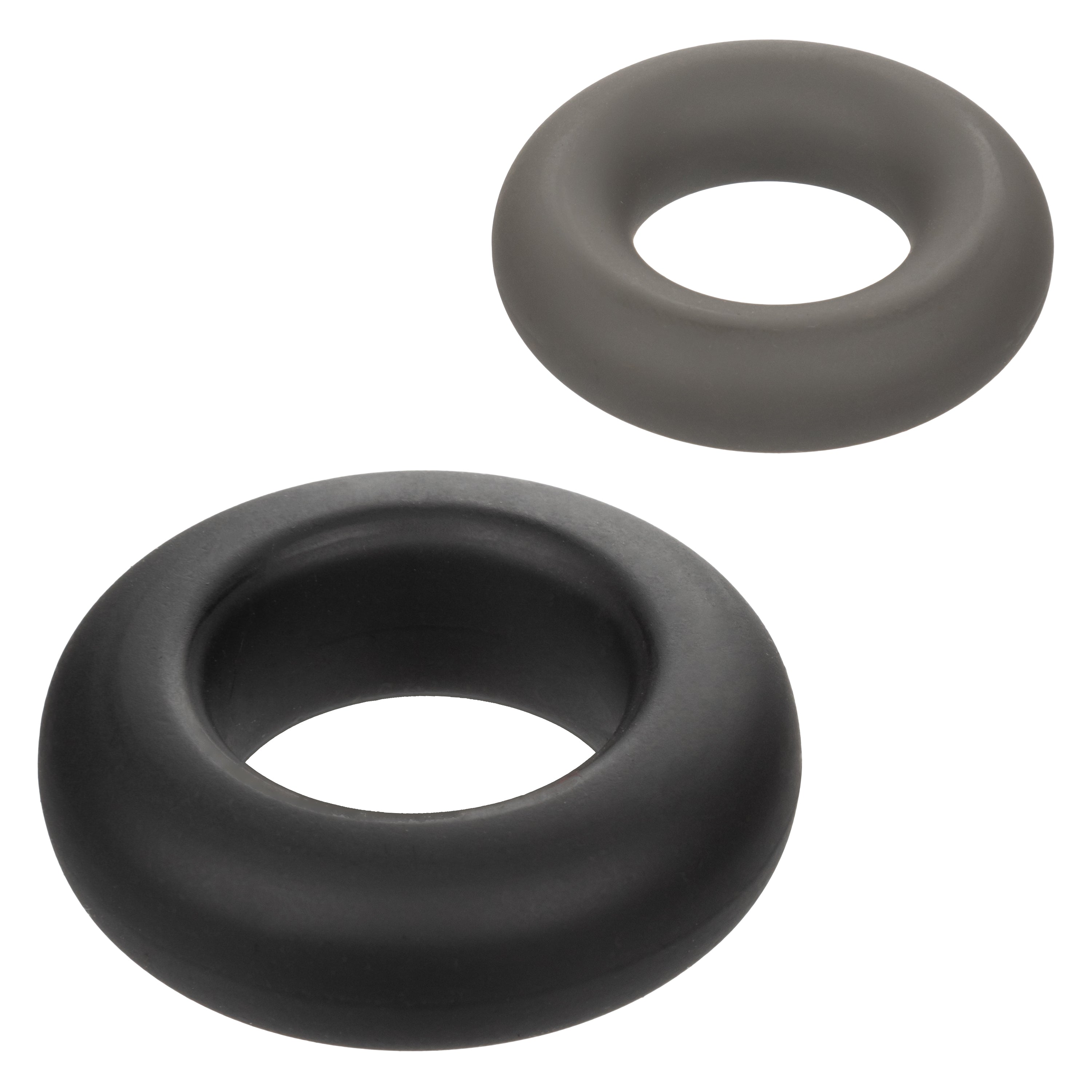 Alpha Liquid Silicone Prolong Set of 2 Stretchy Comfortable Rings in Black, Small 0.75” and Large 1” Diameter COCK RING Set