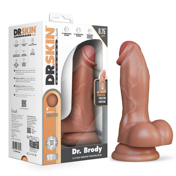 Dr Brody Vibrating & Thrusting Silicone 8.75" Dildo Platinum Cured S Shaft Beige > Dildos > Thrusting Dildos