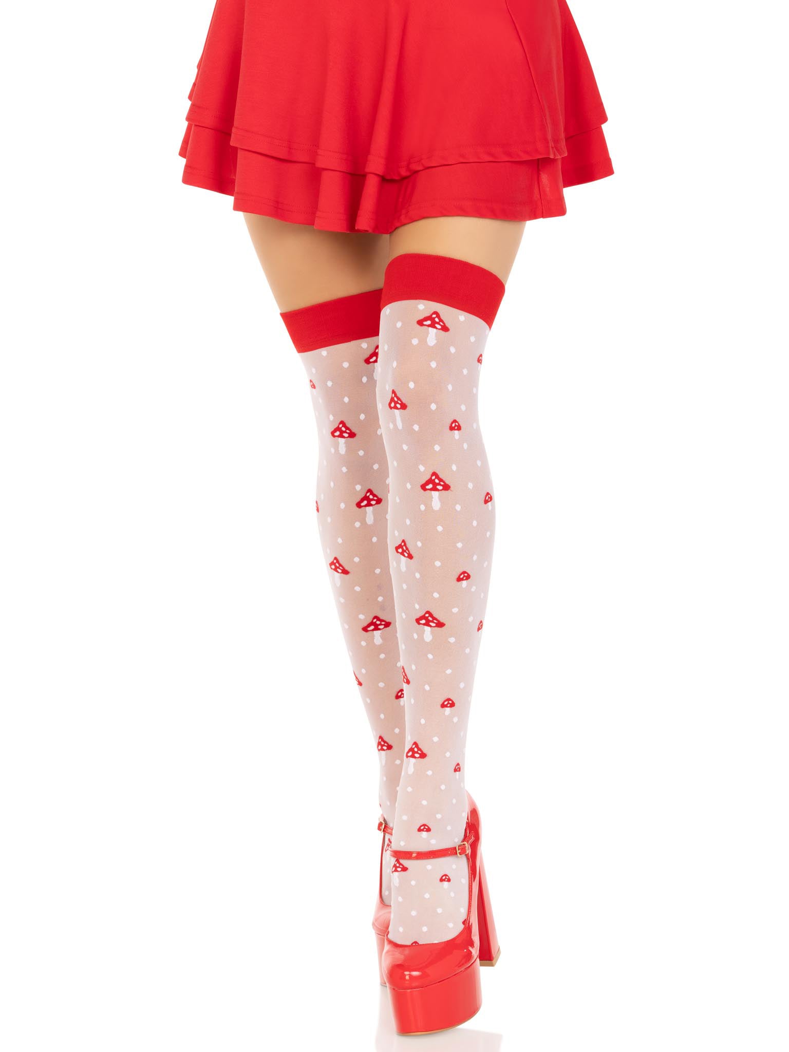 Leg Avenue Polka Dot Sheer Mushroom Thigh High Stockings White Hosiery