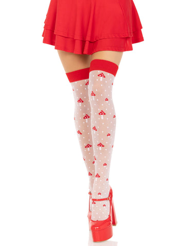 Leg Avenue Polka Dot Sheer Mushroom Thigh High Stockings White Hosiery