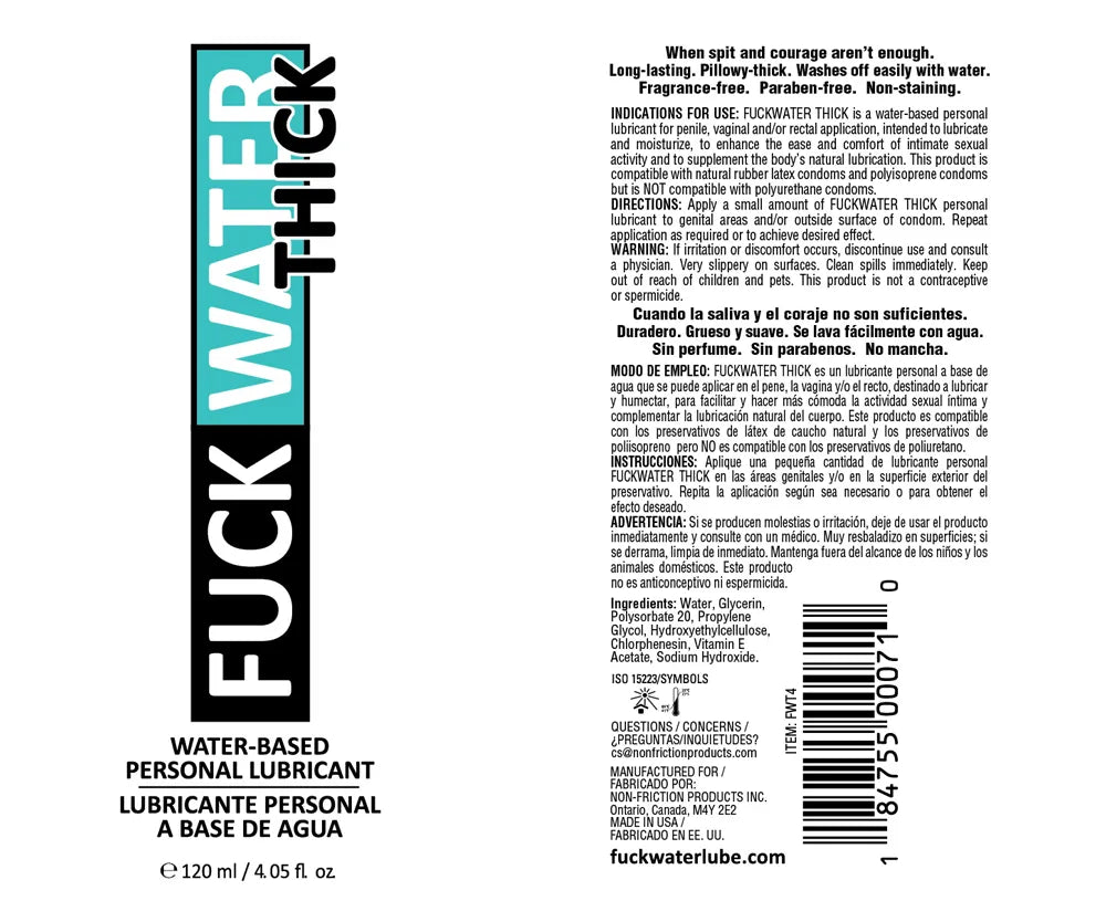 Fuck Water Thick 4oz Clear Water Based Lubricant Clear > Lube > Water Based