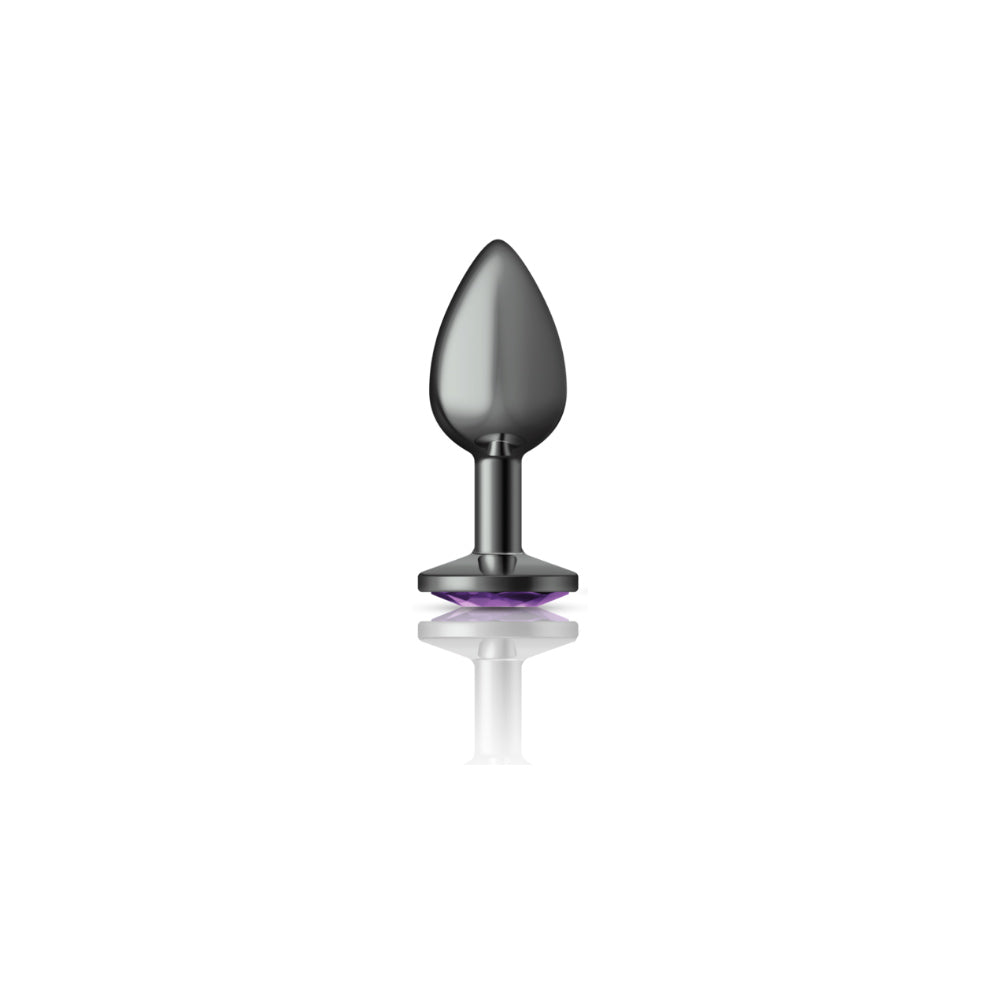 Cheeky Charms Gunmetal Round Butt Plug with Purple Jewel Small (6.78cm) > Anal Range > Jewel Butt Plugs