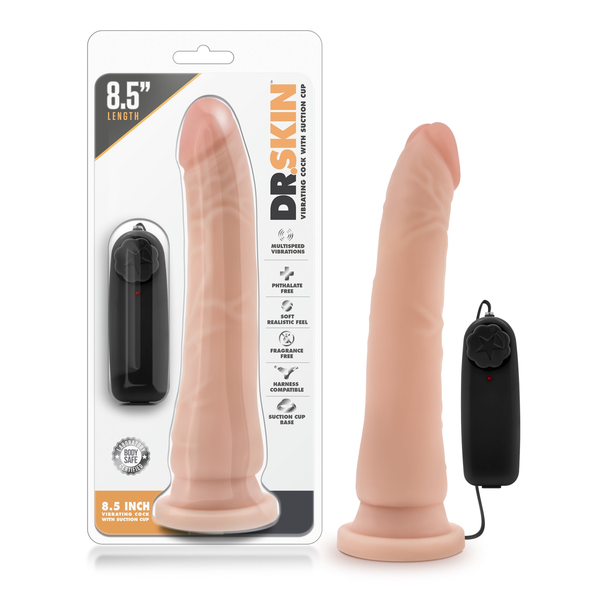 Dr. Skin 8.5'' Vibrating Realistic Cock - 21.6 cm Vibrating Dong Beige Dongs Realistic