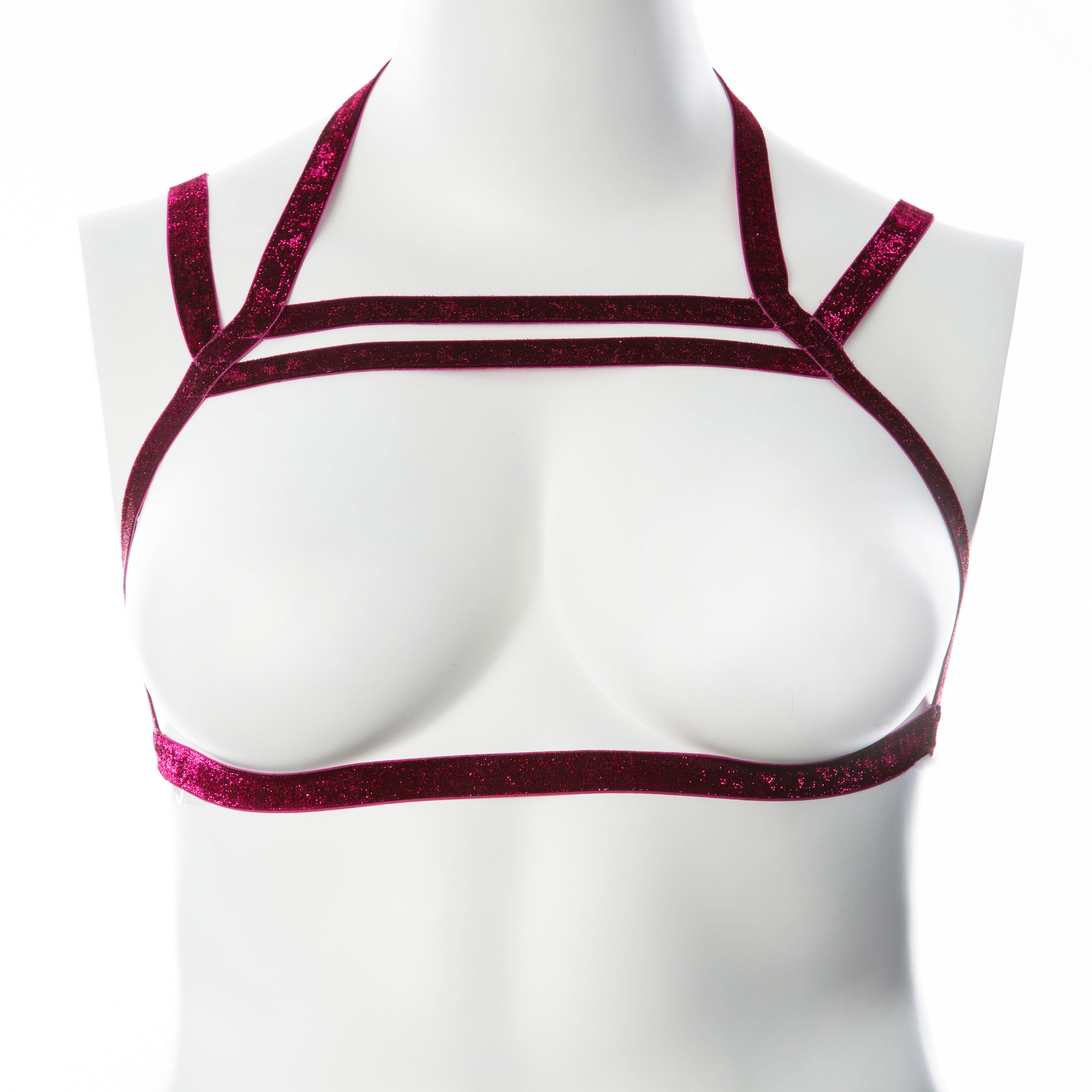 Gender Fluid Sugar Coated Harness S-L Metallic Raspberry Stretch Chest Harness Womens Harnesses