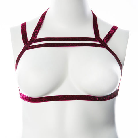 Gender Fluid Sugar Coated Harness S-L Metallic Raspberry Stretch Chest Harness Womens Harnesses