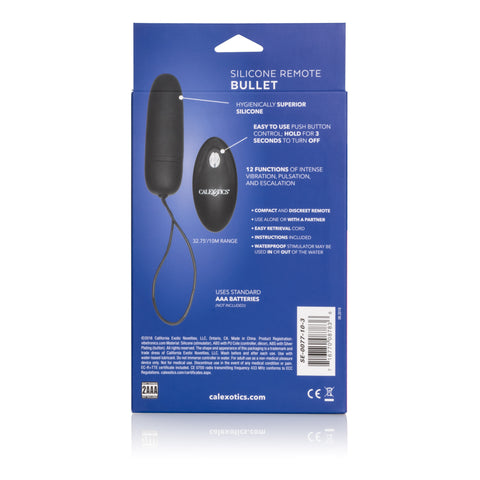 Silicone Remote Bullet Black Compact Waterproof Vibrator with 12 Functions and 32.75ft Remote Control BULLETS