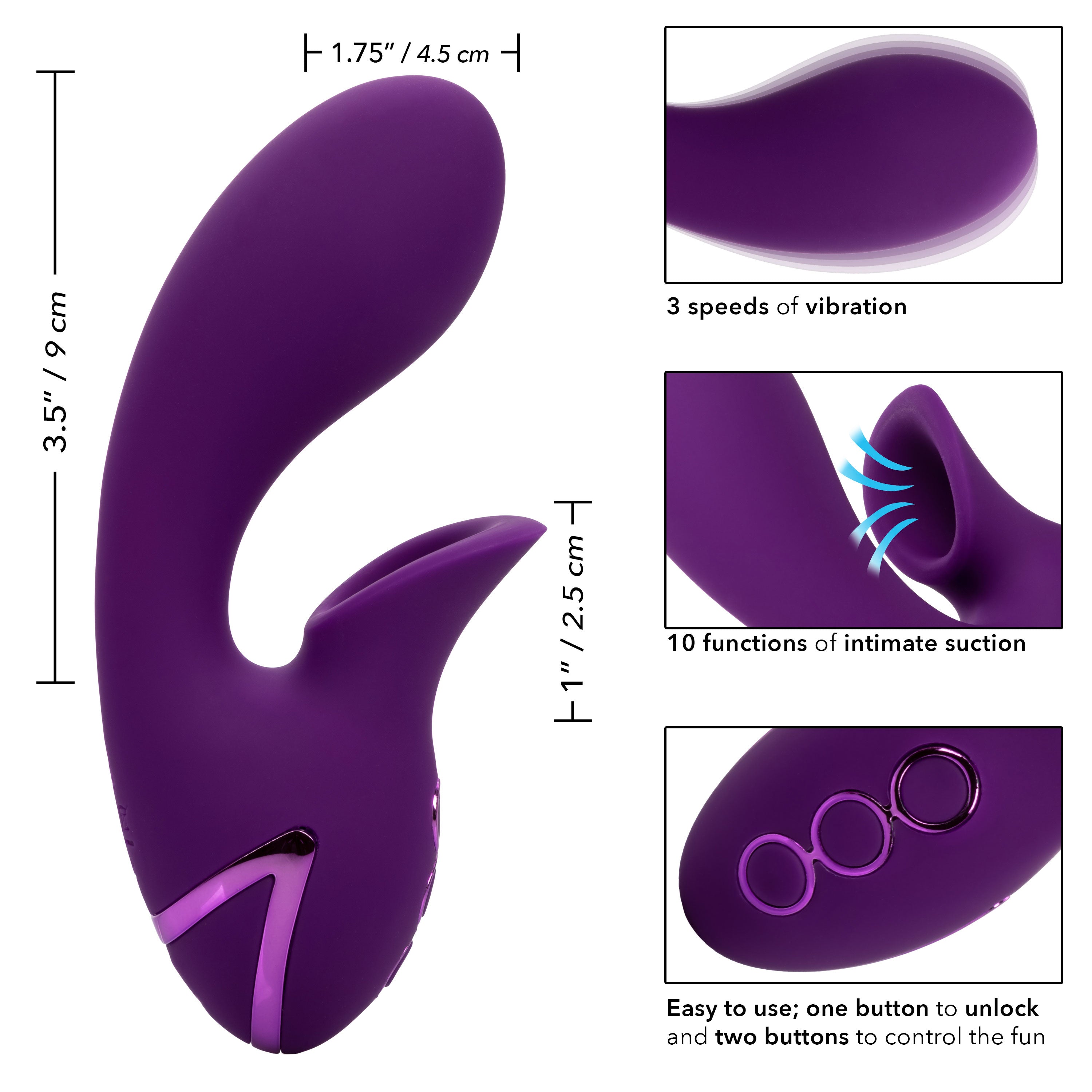 California Dreaming Huntington Beach Heartbreaker Purple Silicone Rechargeable Massager with Dual Motors and 10 Suction Functions STIMULATORS