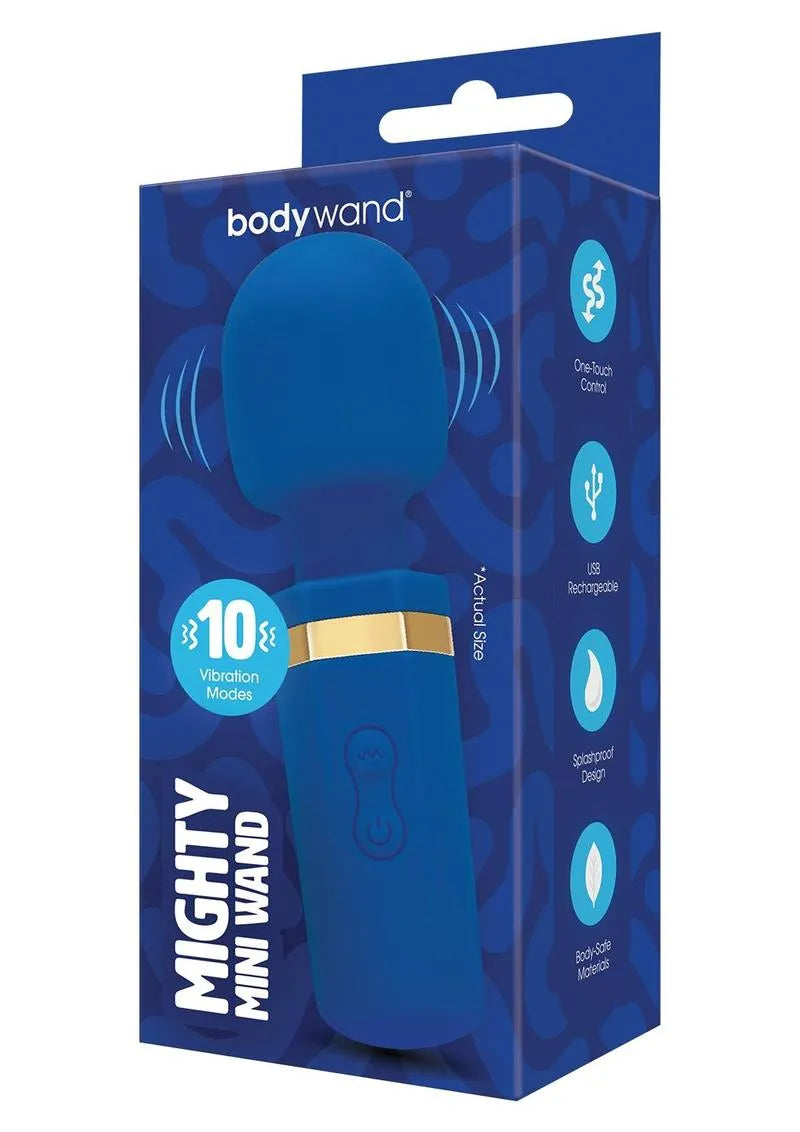 Bodywand Mini Wand Mighty Wand – Silicone, USB Rechargeable, 10 Modes Vibrator Blue > Sex Toys > Mini Massagers