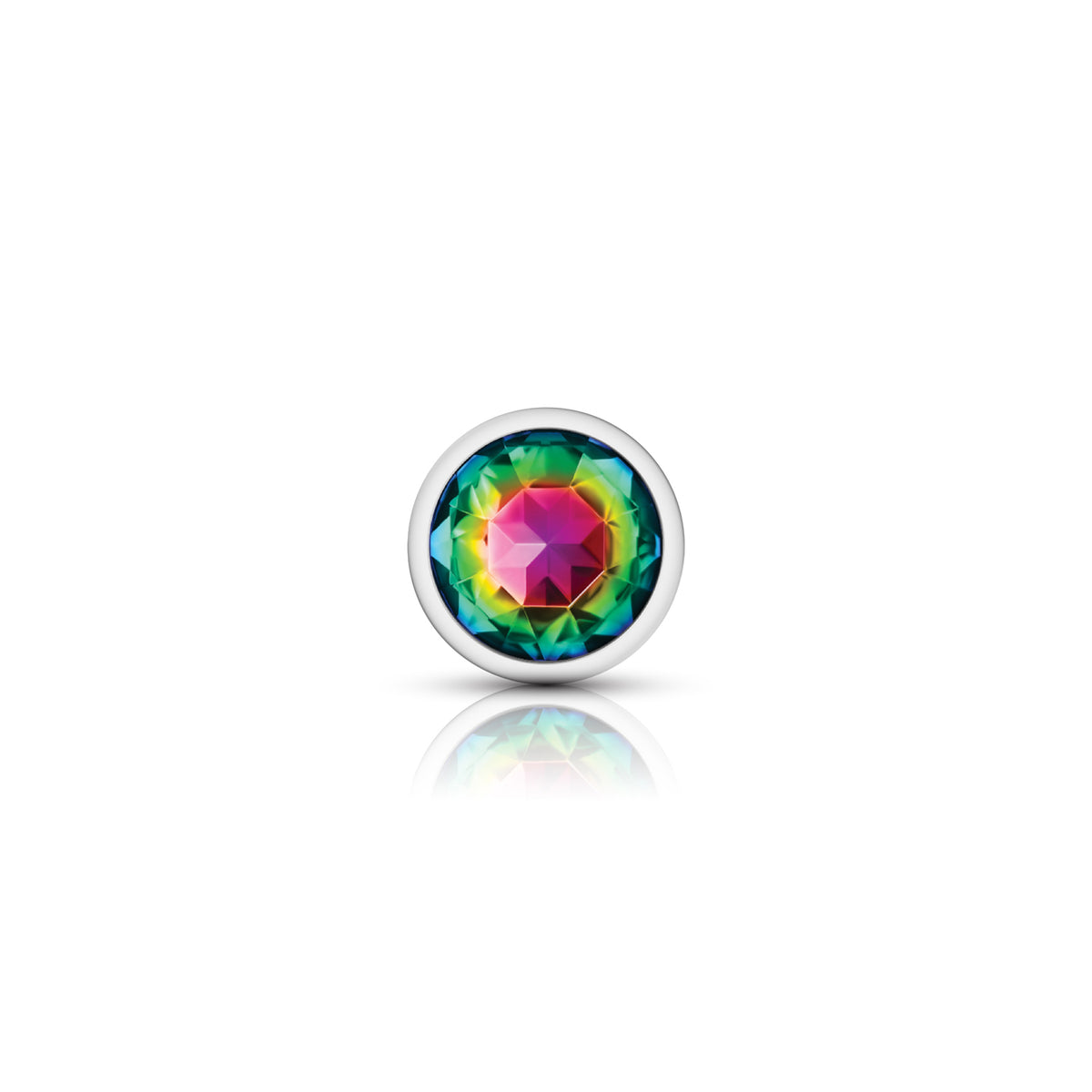 Cheeky Charms Silver Round Butt Plug with Rainbow Jewel Medium (8.03cm) > Anal Range > Jewel Butt Plugs