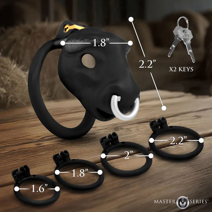 Bull Chastity Cage with Bull Head Design and Adjustable Rings > Bondage Gear > Male Chastity