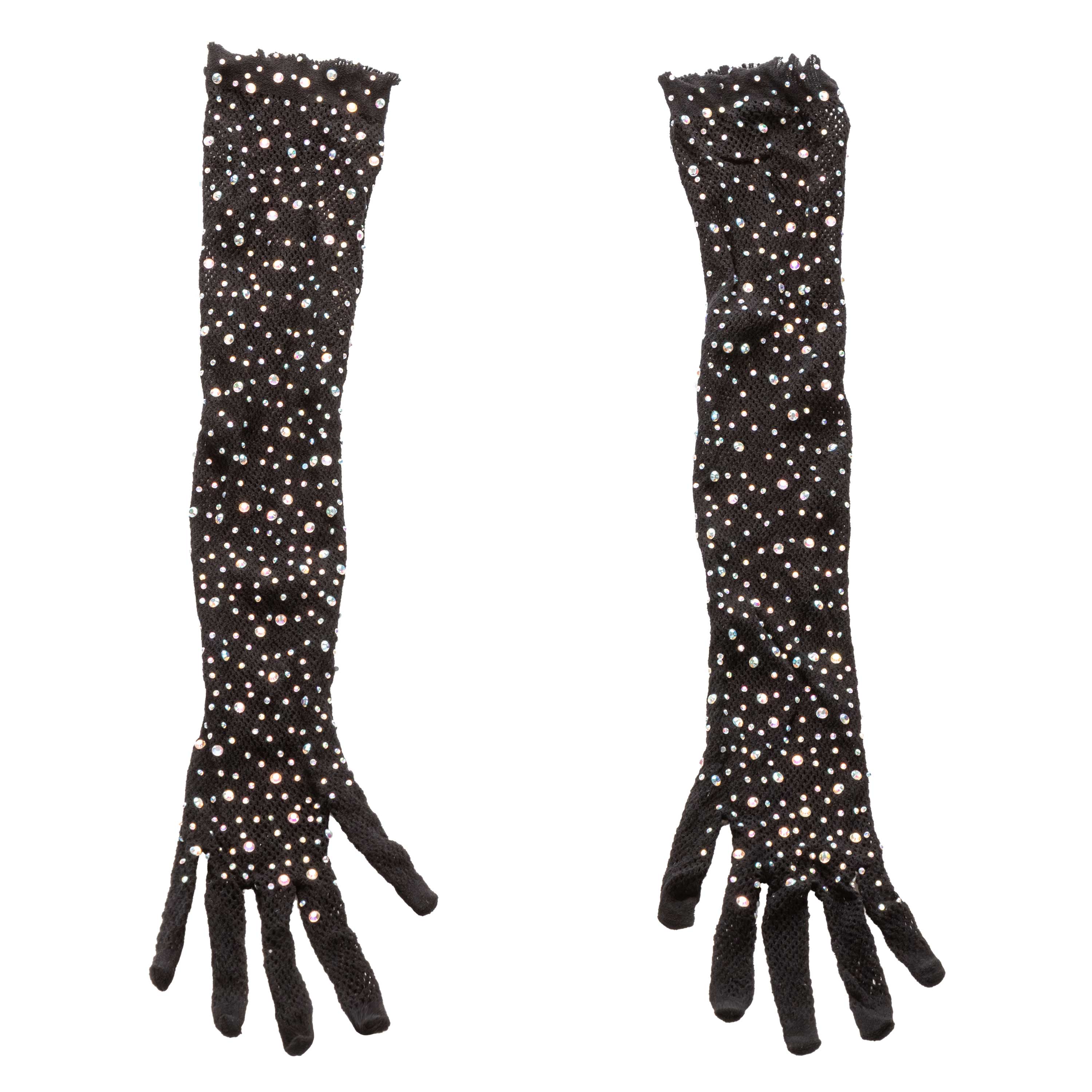 Radiance Black Full Length Mesh Gloves with Rhinestones One Size > Clothes > Accessories