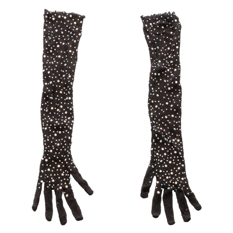 Radiance Black Full Length Mesh Gloves with Rhinestones One Size > Clothes > Accessories