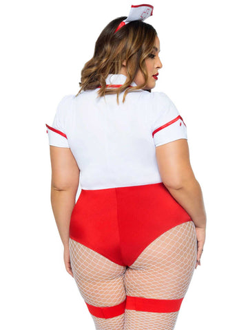 Plus Size Sexy Nurse Costume with Snap Crotch Garter Bodysuit Costumes