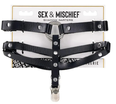 Shadow Garters – Faux Leather Garter Straps with Silver Hardware Black > Clothes > Hosiery > Garterbelt Sets