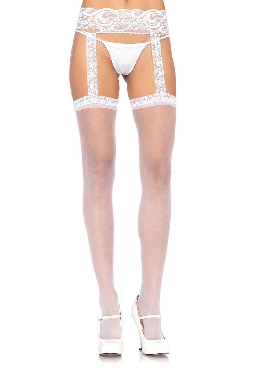 Sheer Black Thigh High Stockings with Lace Garterbelt One Size > Clothes > Hosiery > Garterbelt Sets