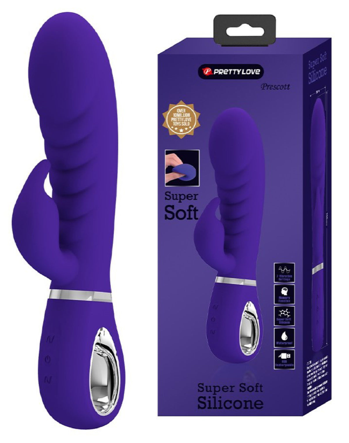 Prescott Super Soft 8 Inch Purple Silicone Rabbit Vibrator > Vibrators > Ladies > Rabbit