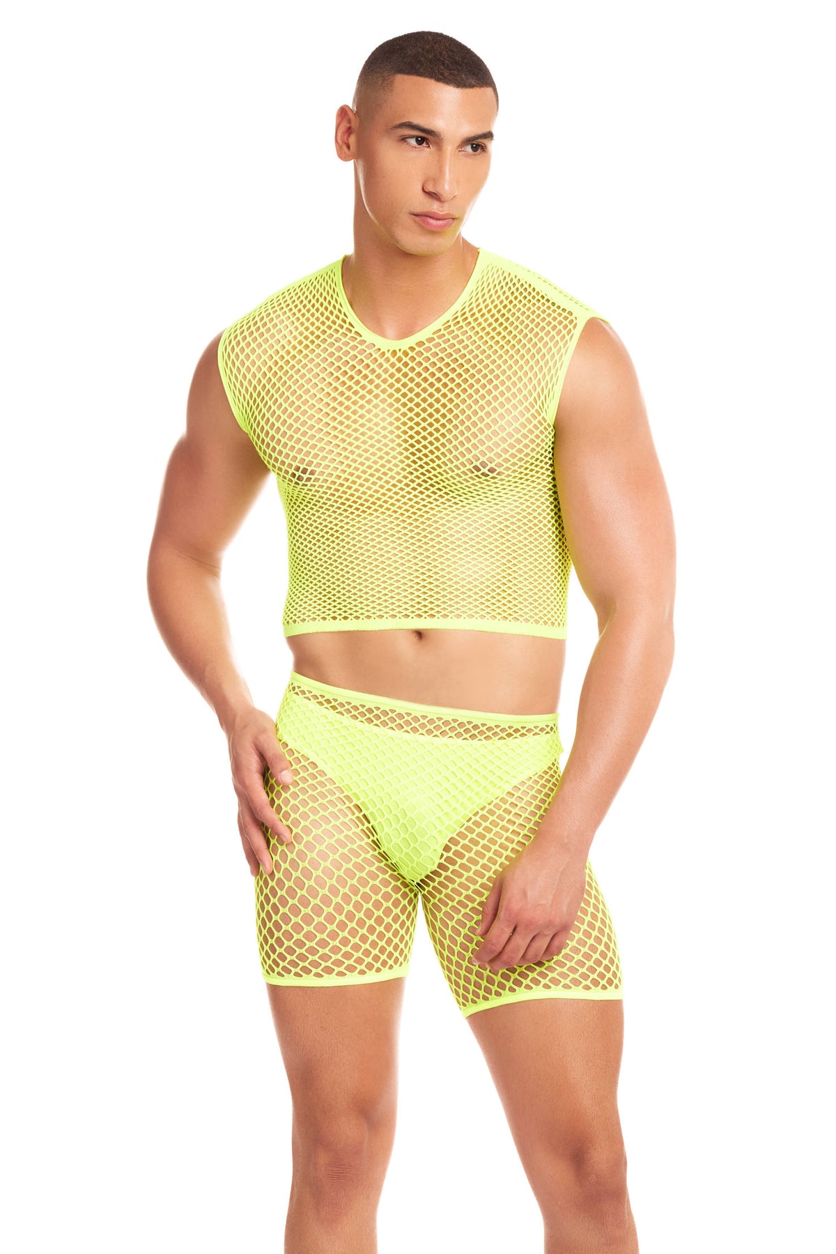 Net-Bula 3-Piece Mens Thong Set Small Medium Black Nylon Spandex Yellow S M > Clothes > Mens Thongs