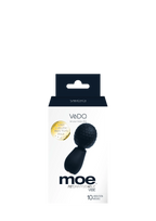 VeDO Moe Rechargeable Vibe product packaging box, featuring a black textured dual-stimulation vibrator on a white background with a gold seal.