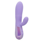 A lavender purple cactus-shaped personal massager with a ribbed silicone stem and a curved suction-style sleeve, featuring a translucent purple base with a pink-to-purple gradient and two control buttons.