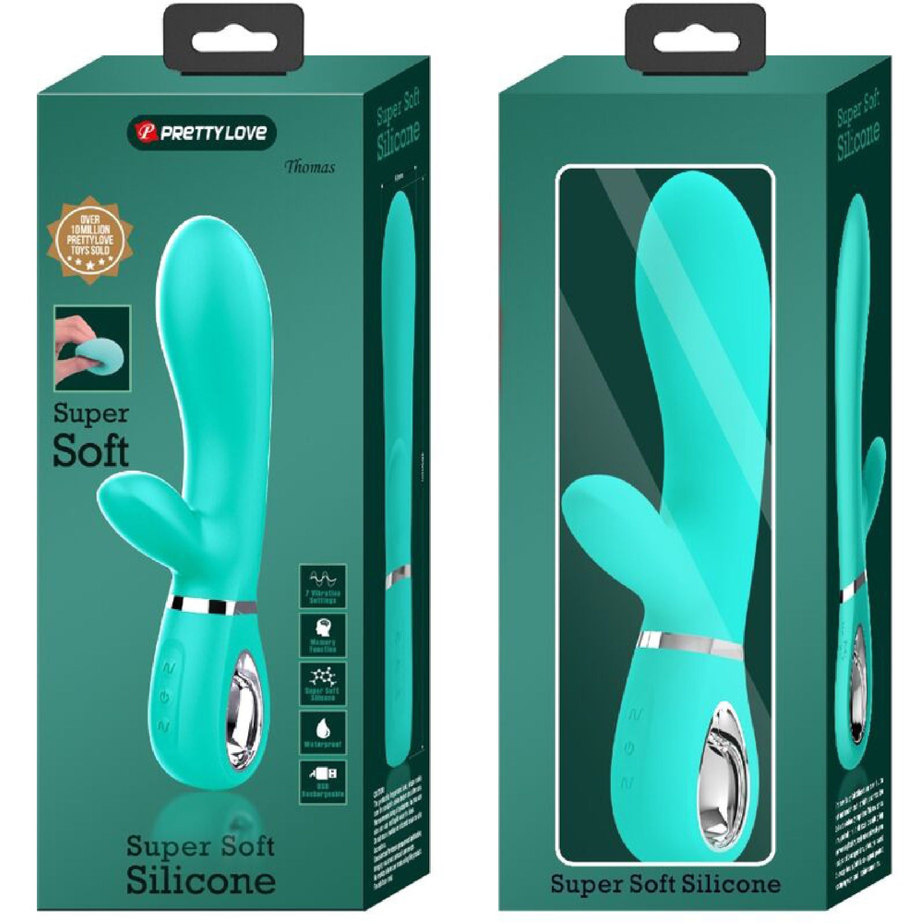 Thomas Super Soft Silicone Rabbit Vibrator - Purple Turquoise VIBRATORS-RABBIT