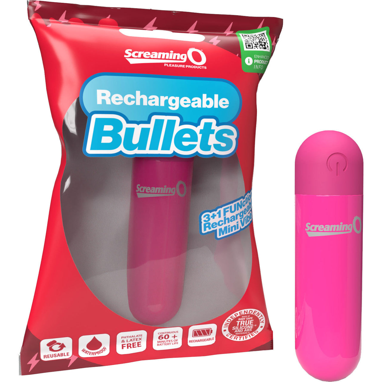 Screaming O Rechargeable Bullets Pink Compact Waterproof Mini Vibrator BULLETS