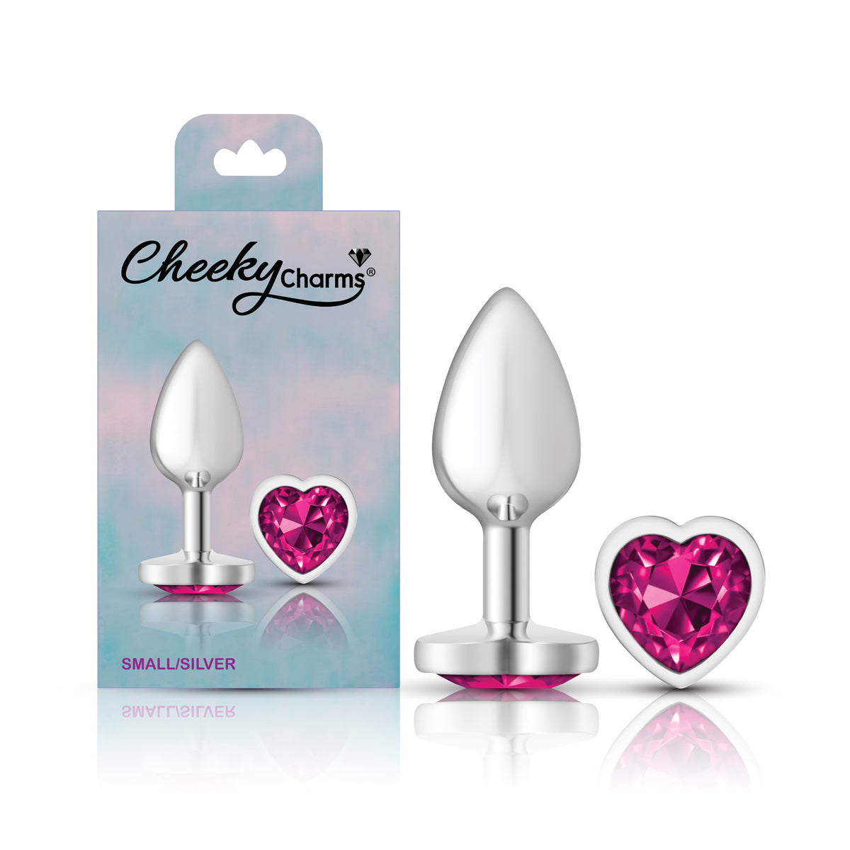 Cheeky Charms Silver Metal Butt Plug with Heart Pink Jewel Small (6.78cm) > Anal Range > Jewel Butt Plugs