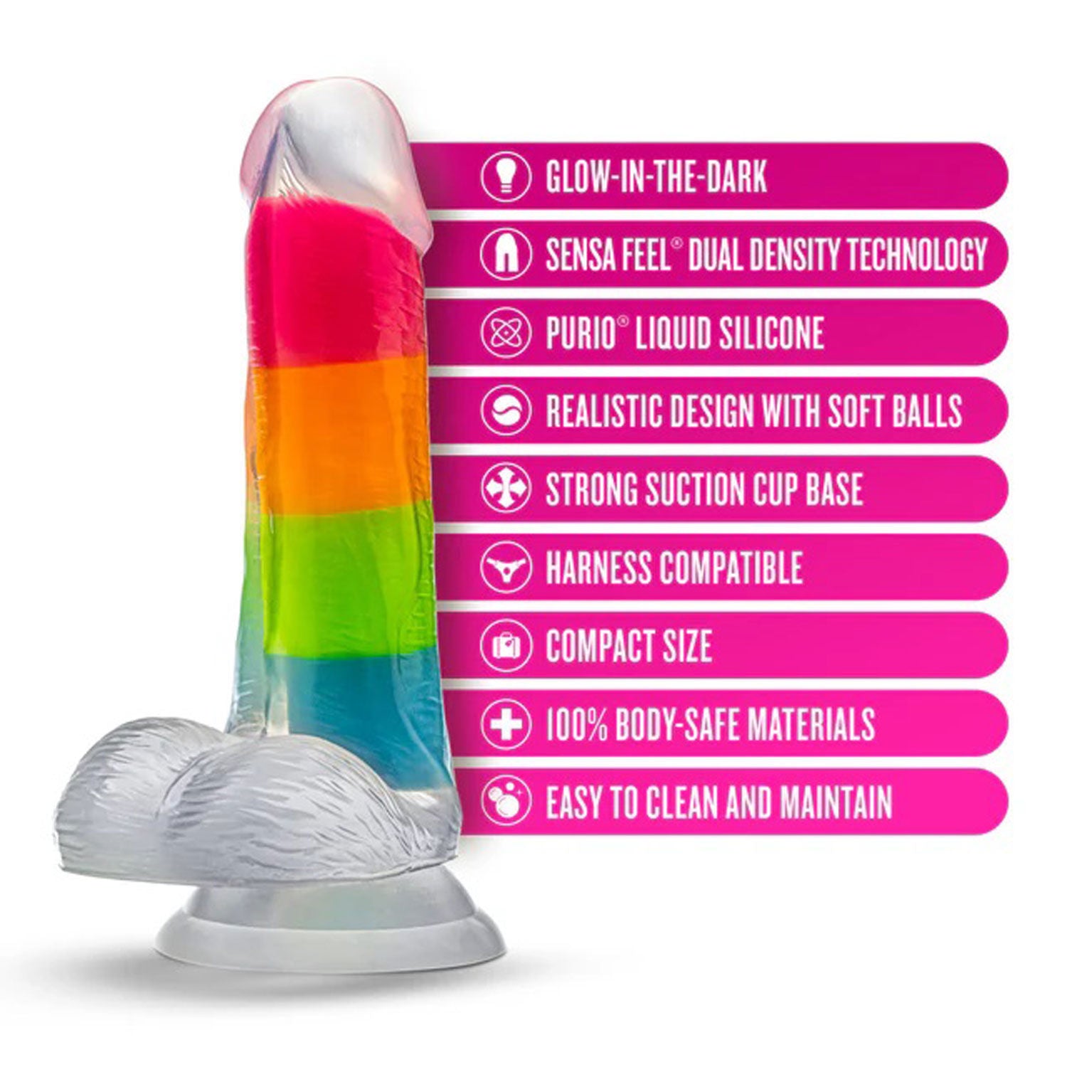 Neo Elite Glow in the Dark Rainbow Rave Silicone Dildo 6.5 Inch DONGS