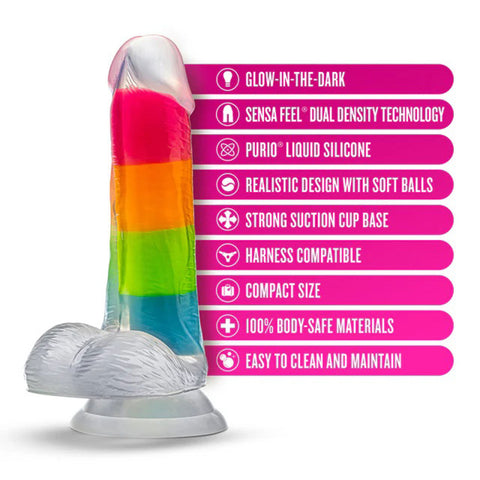 Neo Elite Glow in the Dark Rainbow Rave Silicone Dildo 6.5 Inch DONGS