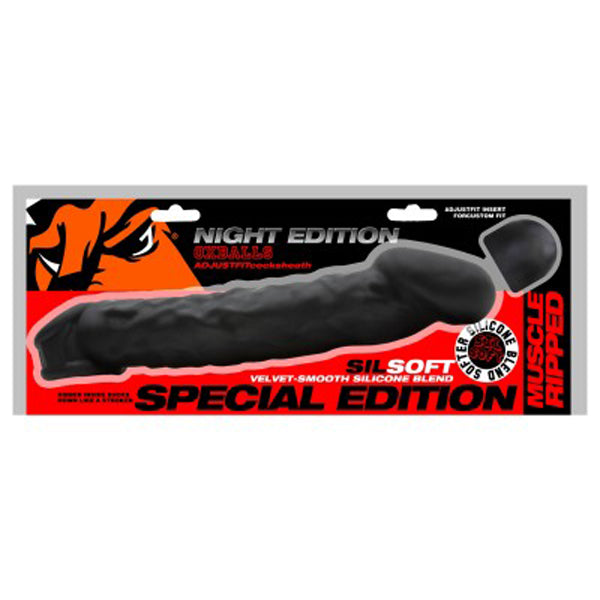 Muscle Ripped Inner Ribbed Velvet-Smooth Night 9.25 Inch Cock Sheath Black SLEEVES