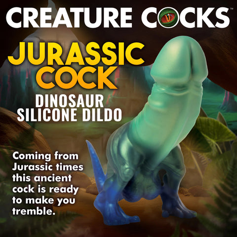 Jurassic Cock Dinosaur Silicone Dildo Thick Curved Green Toy Fantasy Dongs