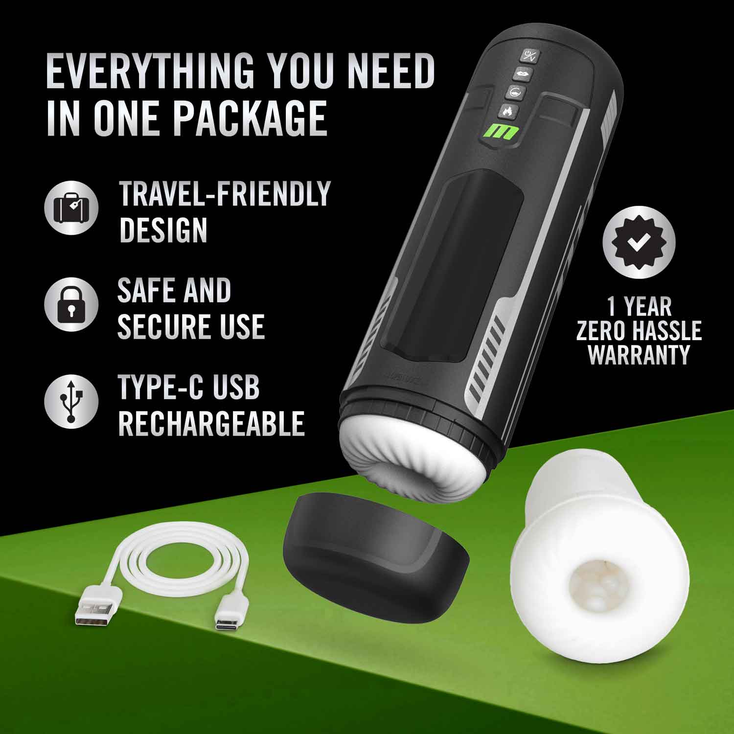M for Men Master Blaster Automatic Male Masturbator Black Strokers - Manual